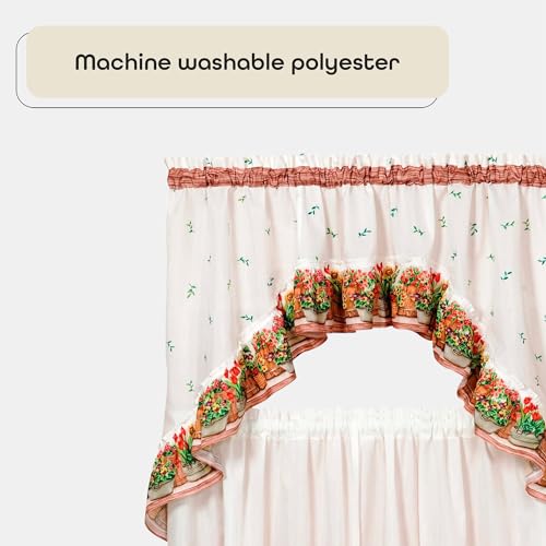 Achim Light Filtering Printed Tier & Swag Window Curtain Set - 36 Inch Length, 57 Inch Width - Country Garden - Machine Washable Polyester Drape for Kitchen, Living, & Dining Room by Achim Home Decor - Image 4
