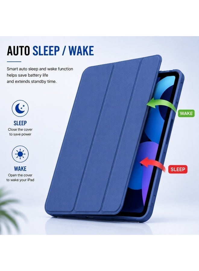 غطاء حماية لجهاز iPad مقاس 10.9 بوصة (A16)، غطاء نحيف بقلم مدمج، وضع السكون/التشغيل التلقائي، حامل ثلاثي الطيات، مقاوم للصدمات، باللون الأزرق - Image 3