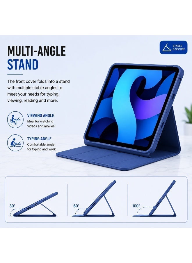 غطاء حماية لجهاز iPad مقاس 10.9 بوصة (A16)، غطاء نحيف بقلم مدمج، وضع السكون/التشغيل التلقائي، حامل ثلاثي الطيات، مقاوم للصدمات، باللون الأزرق - Image 5