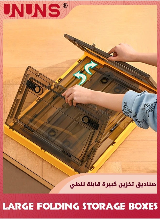 UNUNS Folding Storage Boxes,32L Stackable Storage Boxes With Lids And Wheels,Side Open Transparent Door,Large Storage Container Crate For Clothes Snacks Toys Books,Home Office Bedroom(Mango Yellow)  - Image 4