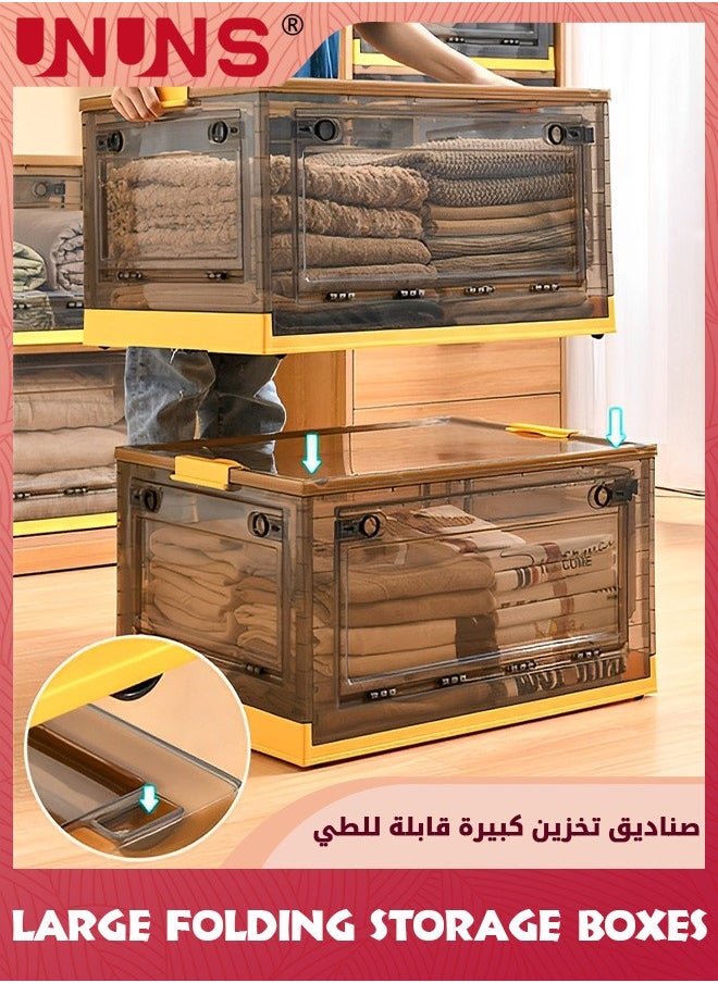UNUNS Folding Storage Boxes,32L Stackable Storage Boxes With Lids And Wheels,Side Open Transparent Door,Large Storage Container Crate For Clothes Snacks Toys Books,Home Office Bedroom(Mango Yellow)  - Image 5