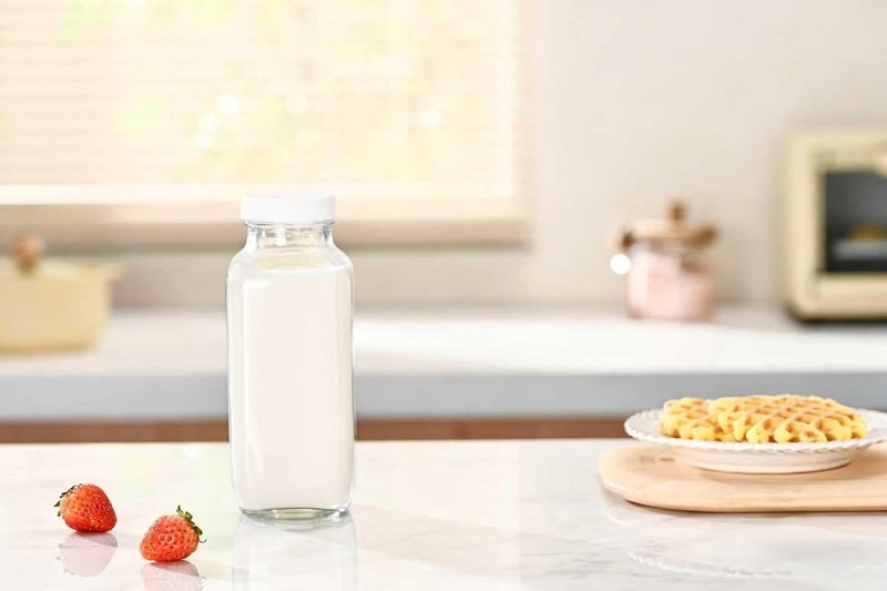 Fox Run Square Glass Milk Bottle, Leaf-Proof 16.9 oz Juice and Creamer Container with Lid - Image 1
