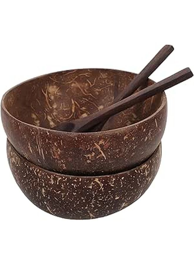 Coconut Shell Salad Bowls Set with Acacia Wood Spoons Natural Serving Bowls - Image 1
