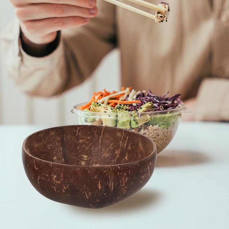 Coconut Shell Salad Bowls Set with Acacia Wood Spoons Natural Serving Bowls - Image 5