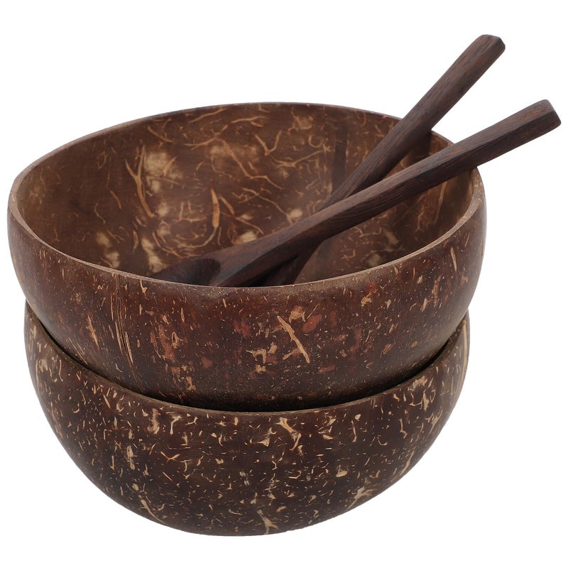 Coconut Shell Salad Bowls Set with Acacia Wood Spoons Natural Serving Bowls - Image 2