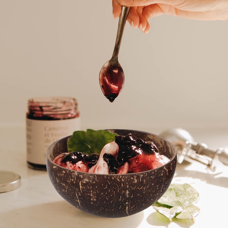 Coconut Shell Salad Bowls Set with Acacia Wood Spoons Natural Serving Bowls - Image 4