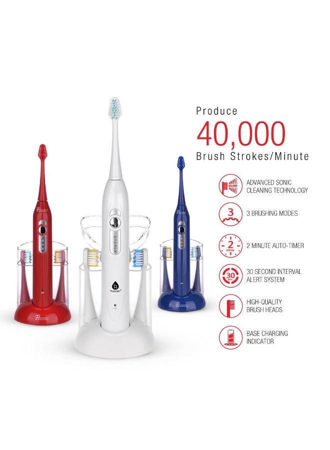 Pursonic S430 High Power Rechargeable Electric Sonic Toothbrush with 12 Brush Heads Storage Charger Blue - Image 3