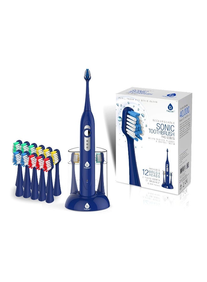 Pursonic S430 High Power Rechargeable Electric Sonic Toothbrush with 12 Brush Heads Storage Charger Blue - Image 1