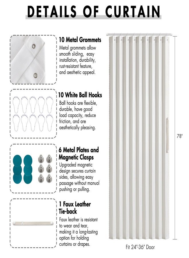 ميولي ستائر أبواب قابلة للطي مغناطيسيًا من MIULEE، بتصميم الأكورديون، تُستخدم كفاصل للغرف، مزودة بخطافات، وتوفر الخصوصية للخزائن/غرف المعيشة/غرف النوم، لون أبيض، عرض 39 بوصة × طول 78 بوصة، لوحة واحدة - Image 3