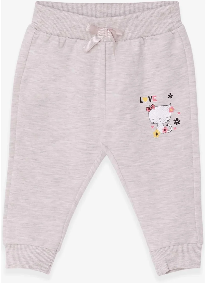 Breeze Baby Girl Sweatpants Cat Printed 6 Months-2 Years, Beige Melange