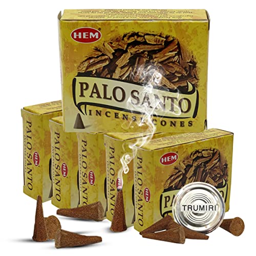 TRUMIRI Palo Santo Incense Cones and Burner Holder Bundle from Hem Incense Trumiri for Smudging and Aroma - Pack of 6 (Approx 60 Cones) - Image 1