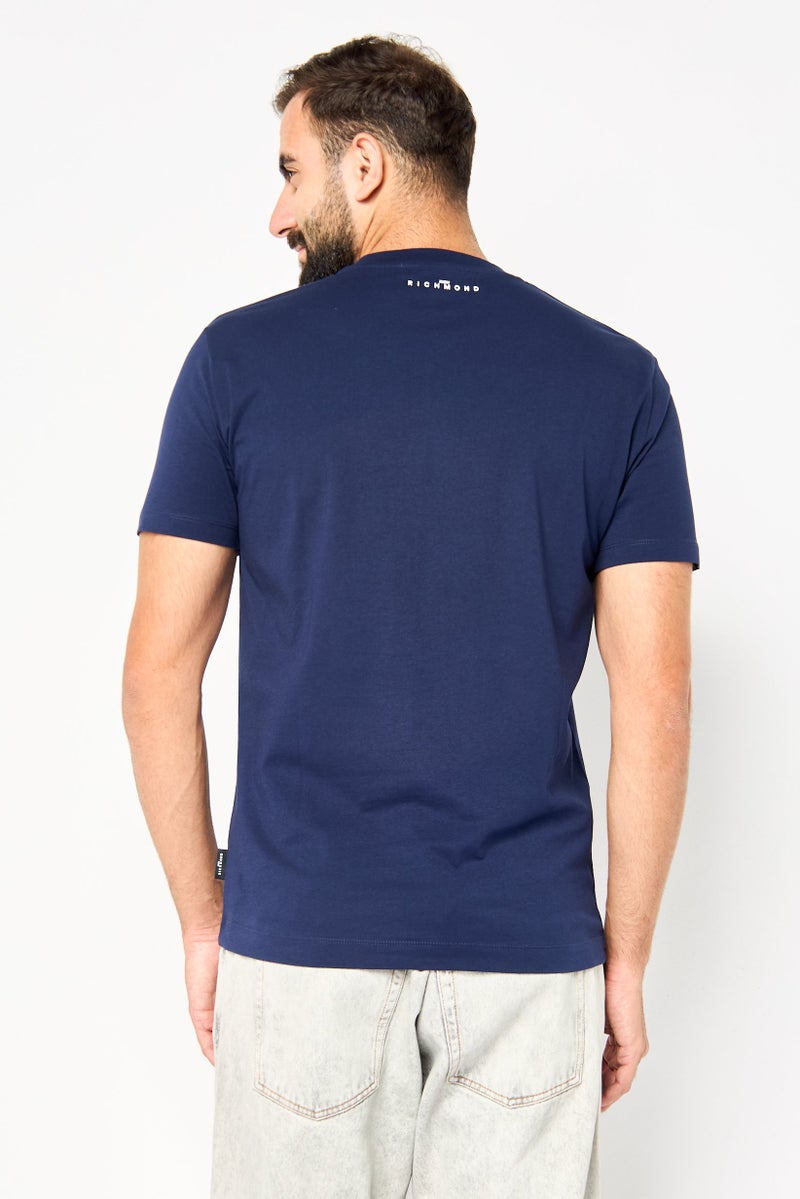 JOHN RICHMOND Men Crew Neck Short Sleeve Graphic Print T-shirt, Navy - Image 4