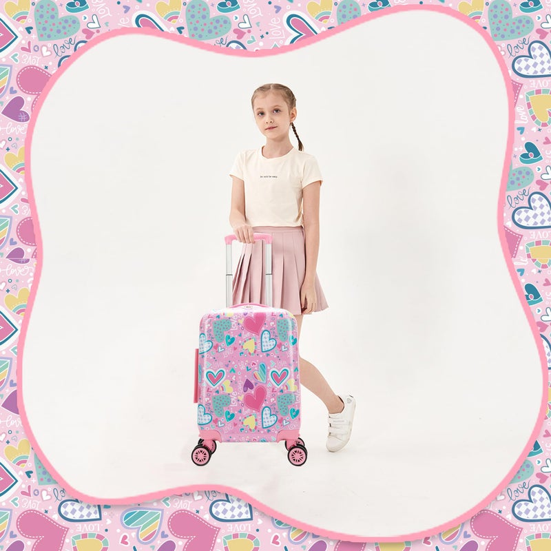 Esteemly Kid's Luggage Set 16inch 2 Piece Suitcase Set Hardside Luggage with Spinner Wheels Girls Carry on Toddler Travel Rolling Suitcase with Neck Pillow Airline Approved - Image 5