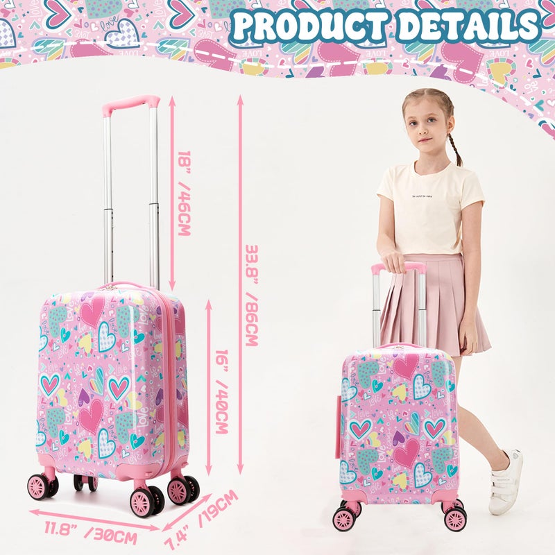 Esteemly Kid's Luggage Set 16inch 2 Piece Suitcase Set Hardside Luggage with Spinner Wheels Girls Carry on Toddler Travel Rolling Suitcase with Neck Pillow Airline Approved - Image 2