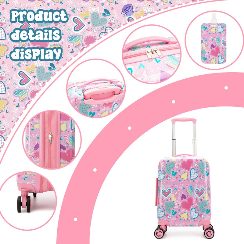 Esteemly Kid's Luggage Set 16inch 2 Piece Suitcase Set Hardside Luggage with Spinner Wheels Girls Carry on Toddler Travel Rolling Suitcase with Neck Pillow Airline Approved - Image 3