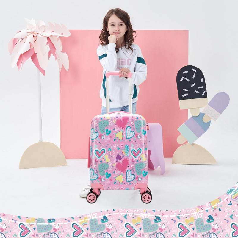Esteemly Kid's Luggage Set 16inch 2 Piece Suitcase Set Hardside Luggage with Spinner Wheels Girls Carry on Toddler Travel Rolling Suitcase with Neck Pillow Airline Approved - Image 4