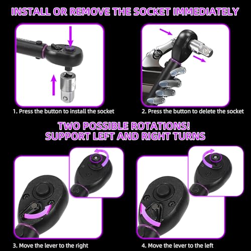 UYECOVE 1/4" Inch Drive Click Torque Wrench 20-240 FT-LB/2.3-27.1N.M, ±3% Accuracy, Dual-Direction Click Professional Torque Wrench, Dual Range Scales Graduated in FT.LB and N.M, Purple - Image 4
