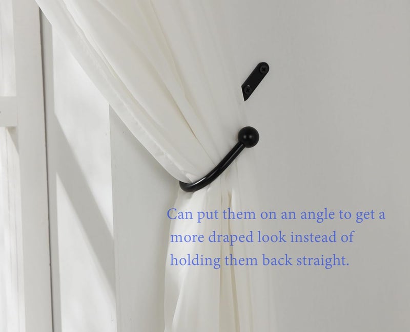 VRSS Wall Mount Curtain Tiebacks Drapery Holdbacks Curtain Holdback Hooks Simple Style (2pcs Black) - Image 2