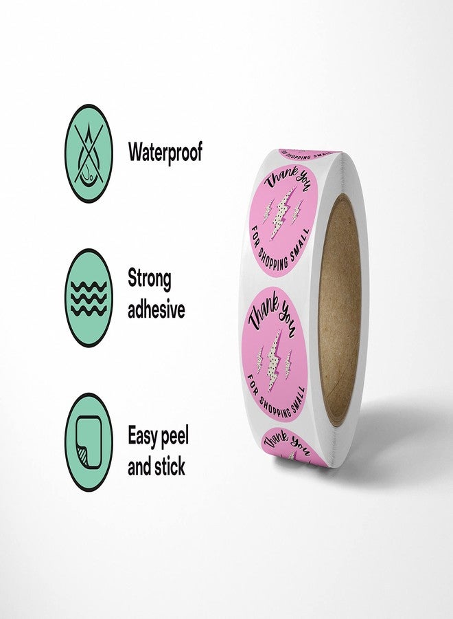 Package Mint Cute Thank You for Supporting My Small Business Stickers (500 Count) 1.5" Round Waterproof Small Business Supplies Rolls - Pink Lightning - Image 3