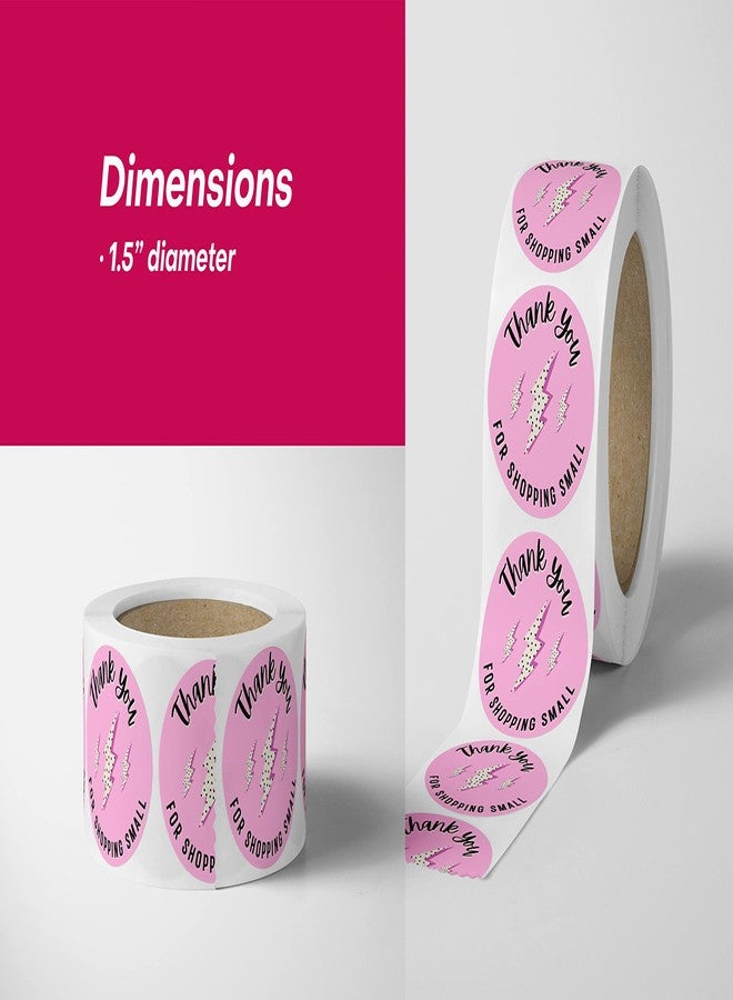 Package Mint Cute Thank You for Supporting My Small Business Stickers (500 Count) 1.5" Round Waterproof Small Business Supplies Rolls - Pink Lightning - Image 4