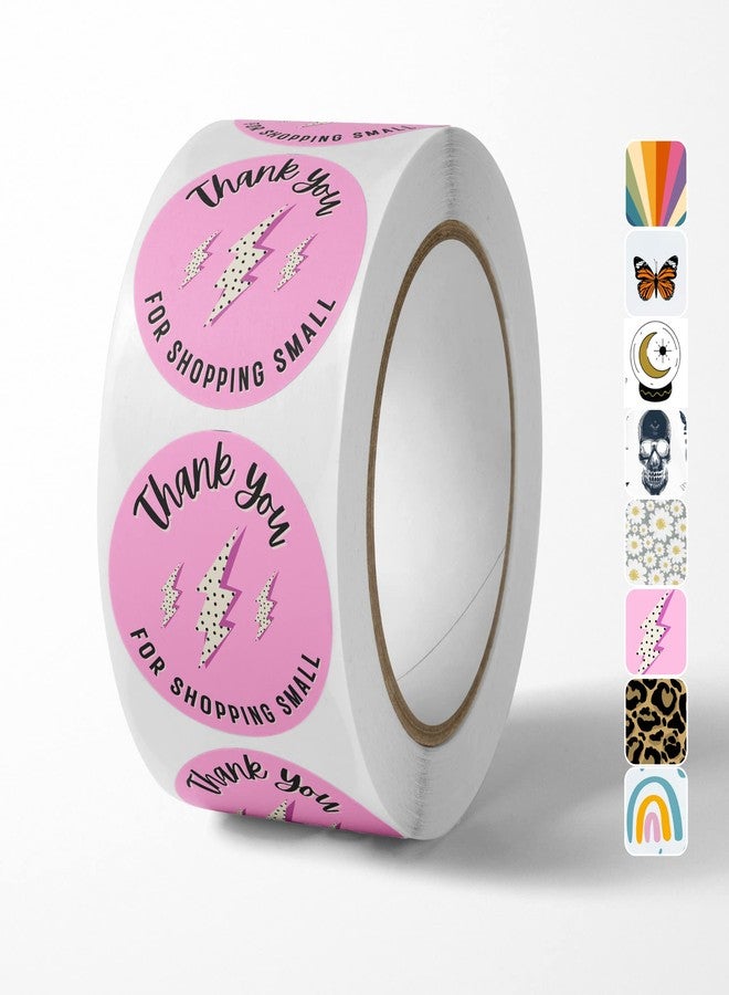 Package Mint Cute Thank You for Supporting My Small Business Stickers (500 Count) 1.5" Round Waterproof Small Business Supplies Rolls - Pink Lightning - Image 1