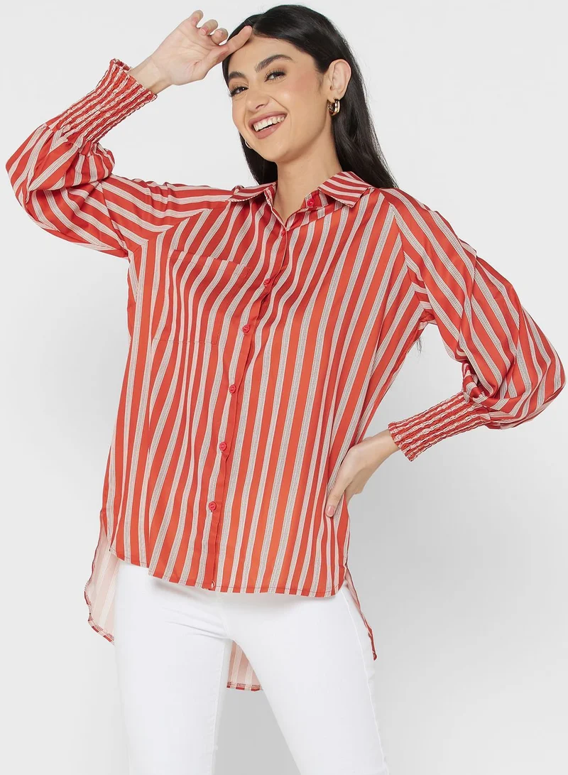 ELLA Striped Cuff Sleeve Asymmetrical Shirt