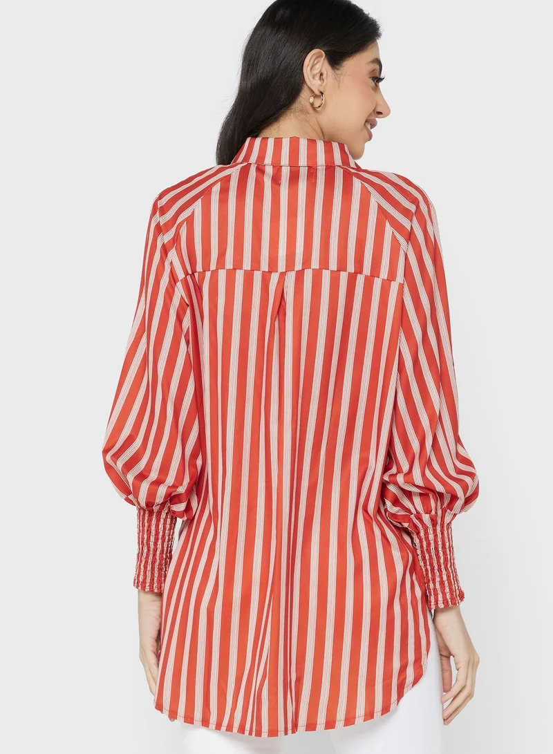 ELLA Striped Cuff Sleeve Asymmetrical Shirt