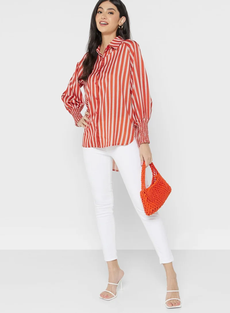 ELLA Striped Cuff Sleeve Asymmetrical Shirt