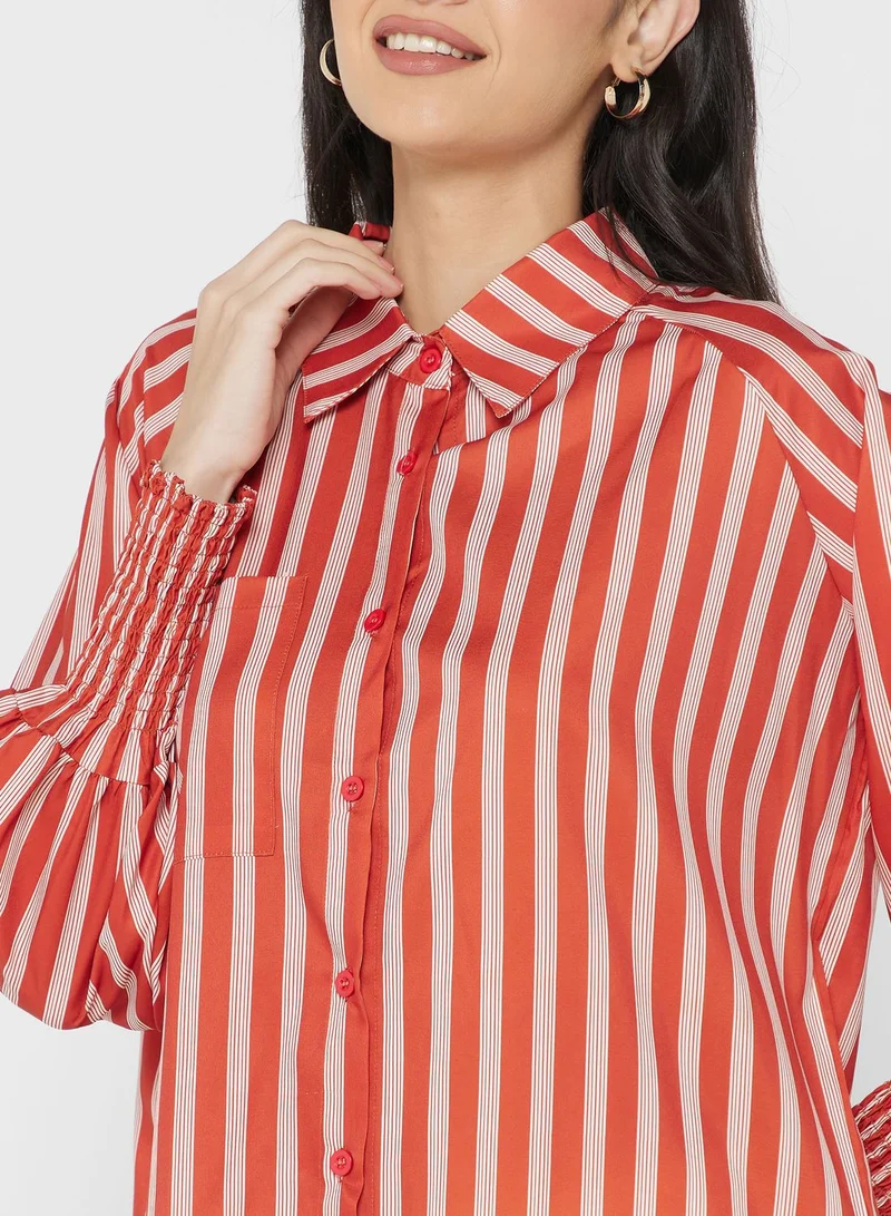 ELLA Striped Cuff Sleeve Asymmetrical Shirt