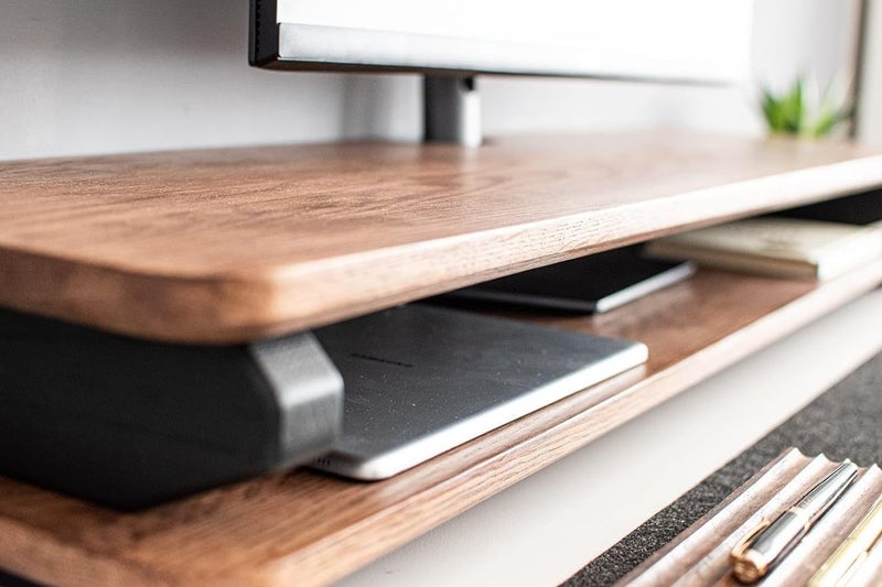 carpentray Store Wooden Monitor Stand with Storage Organizer for Desk with Wire Hole, Tables, Office, Home, Studio, Study Table | Monitor Stand Riser (Black Legs, 80Cm Long) - Image 3