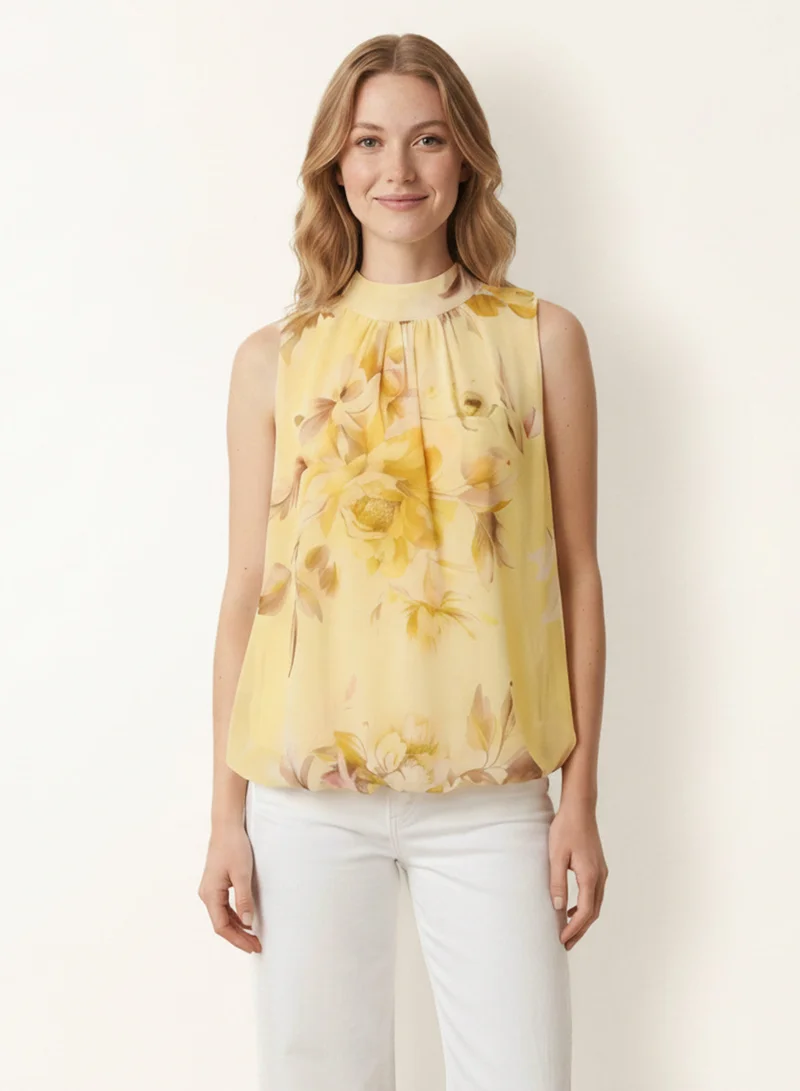 Blue Vanilla Sleeveless High Neck Puffball Blouse