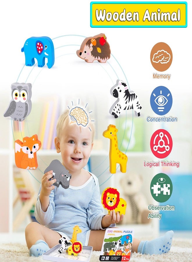 KECIABO Wooden Animal Puzzles Toys for Toddlers,24 Pcs Farm and Safari Animal Figures,Animal Matching Sorting Stacking Toys for Boys Child Girls,Educational Learning Toys Gift for Kids - Image 2