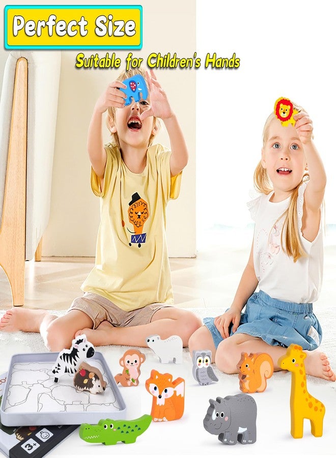 KECIABO Wooden Animal Puzzles Toys for Toddlers,24 Pcs Farm and Safari Animal Figures,Animal Matching Sorting Stacking Toys for Boys Child Girls,Educational Learning Toys Gift for Kids - Image 3