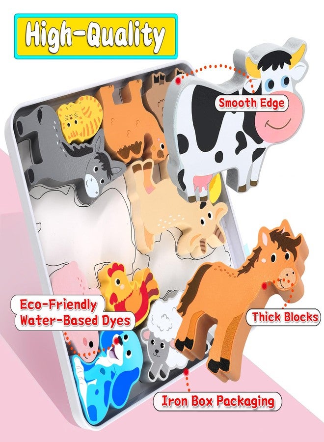 KECIABO Wooden Animal Puzzles Toys for Toddlers,24 Pcs Farm and Safari Animal Figures,Animal Matching Sorting Stacking Toys for Boys Child Girls,Educational Learning Toys Gift for Kids - Image 4