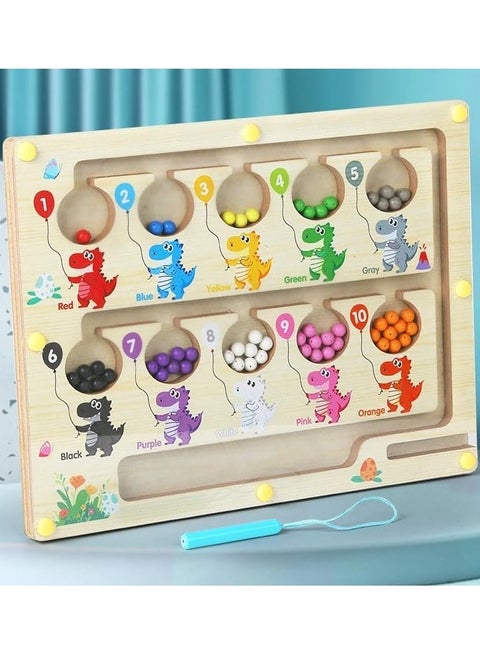 Fine Motor Skills Learning Wooden Toys, Magnetic Color and Number Matching Counting Maze Game, Dinosaur & Fruit Shape Sorter for Toddlers and Preschoolers (Dinosaur)