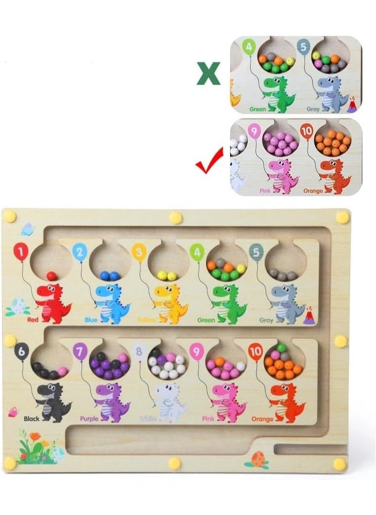 F.A.M.S Fine Motor Skills Learning Wooden Toys, Magnetic Color and Number Matching Counting Maze Game, Dinosaur & Fruit Shape Sorter for Toddlers and Preschoolers (Dinosaur)  - Image 3