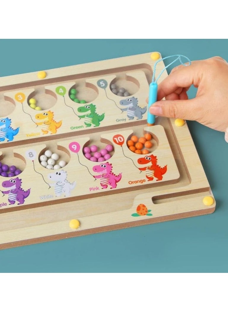 F.A.M.S Fine Motor Skills Learning Wooden Toys, Magnetic Color and Number Matching Counting Maze Game, Dinosaur & Fruit Shape Sorter for Toddlers and Preschoolers (Dinosaur)  - Image 4