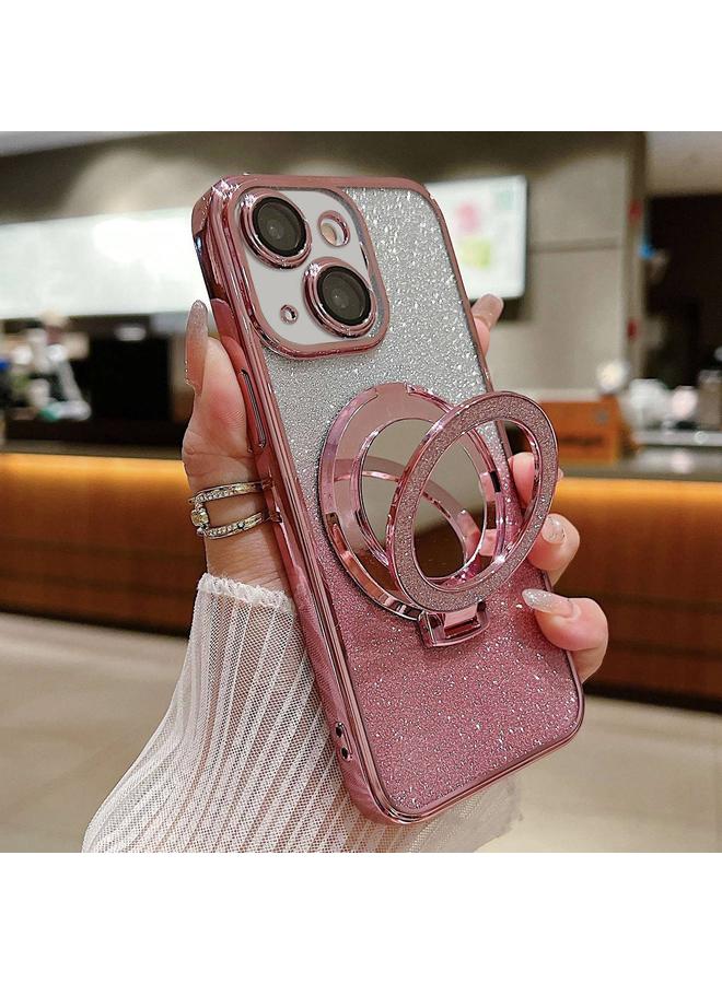 S-TOP Case For iPhone 15 Plus Plated Mirror Holder Gradient Glitter MagSafe Phone Case - Image 1