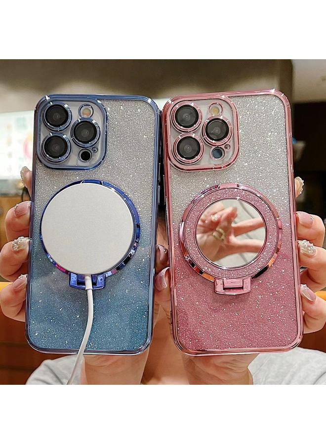 S-TOP Case For iPhone 15 Plus Plated Mirror Holder Gradient Glitter MagSafe Phone Case - Image 3