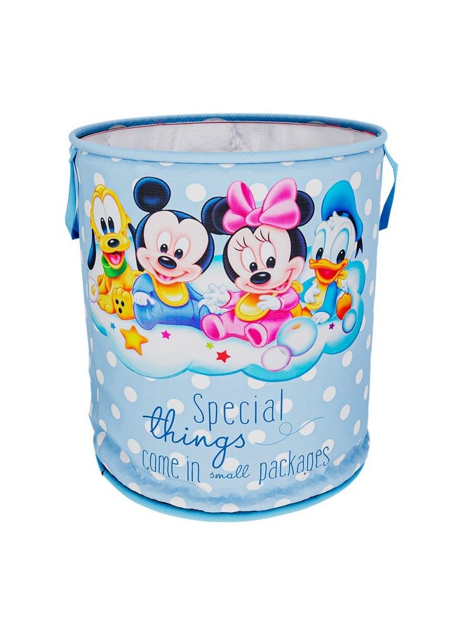 Kuber Industries - Kuber Industries Disney Mickey & Team Print Round Laundry Basket|Polyester Clothes Hamper|Waterproof & Foldable Round Laundry Bag with Handle,45 Ltr.(Sky Blue) - Image 1