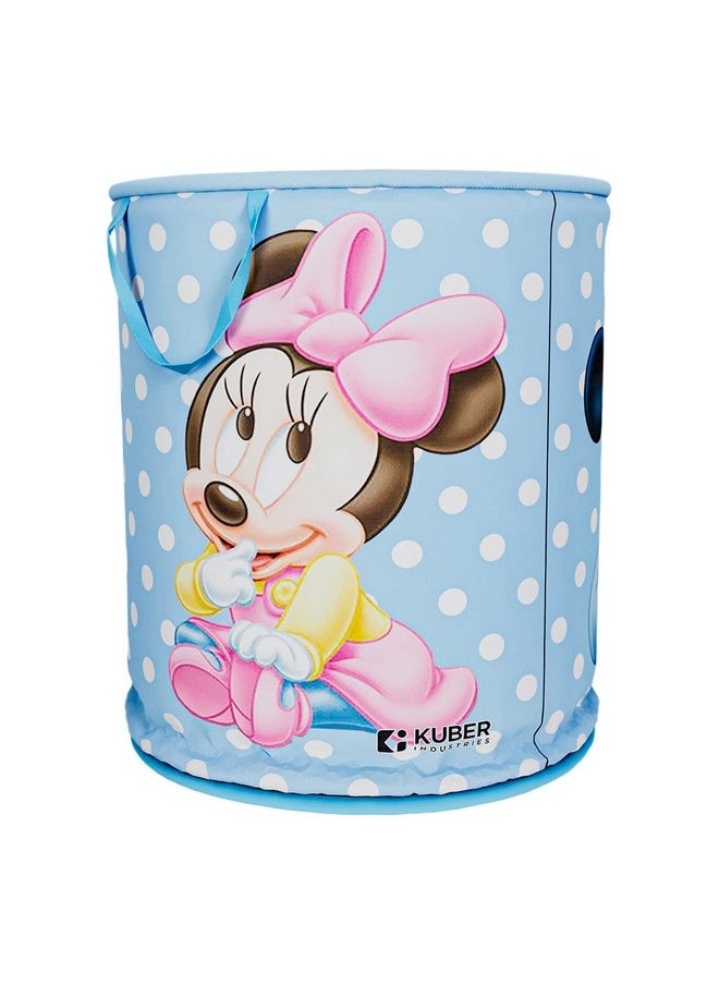 Kuber Industries - Kuber Industries Disney Mickey & Team Print Round Laundry Basket|Polyester Clothes Hamper|Waterproof & Foldable Round Laundry Bag with Handle,45 Ltr.(Sky Blue) - Image 1