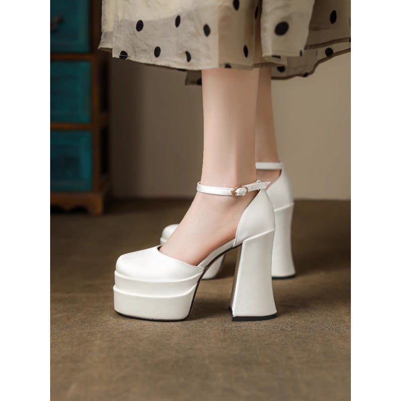French Satin Wedding Shoes White Wedding Dress Bride Shoes Not Tired Feet Small High Heels Thick Heel Waterproof Platform Dress - Image 4