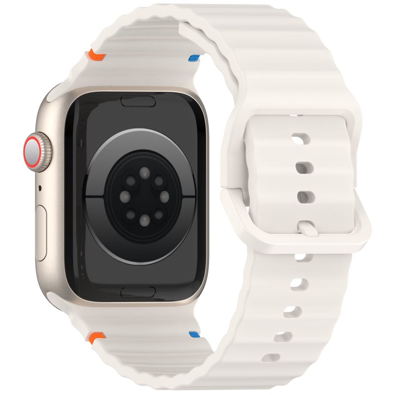 إيروريكس لساعة Apple Watch Se 2023 مقاس 44 مم، سوار سيليكون مزخرف بحبيبات مموجة (Starlight) - Image 2