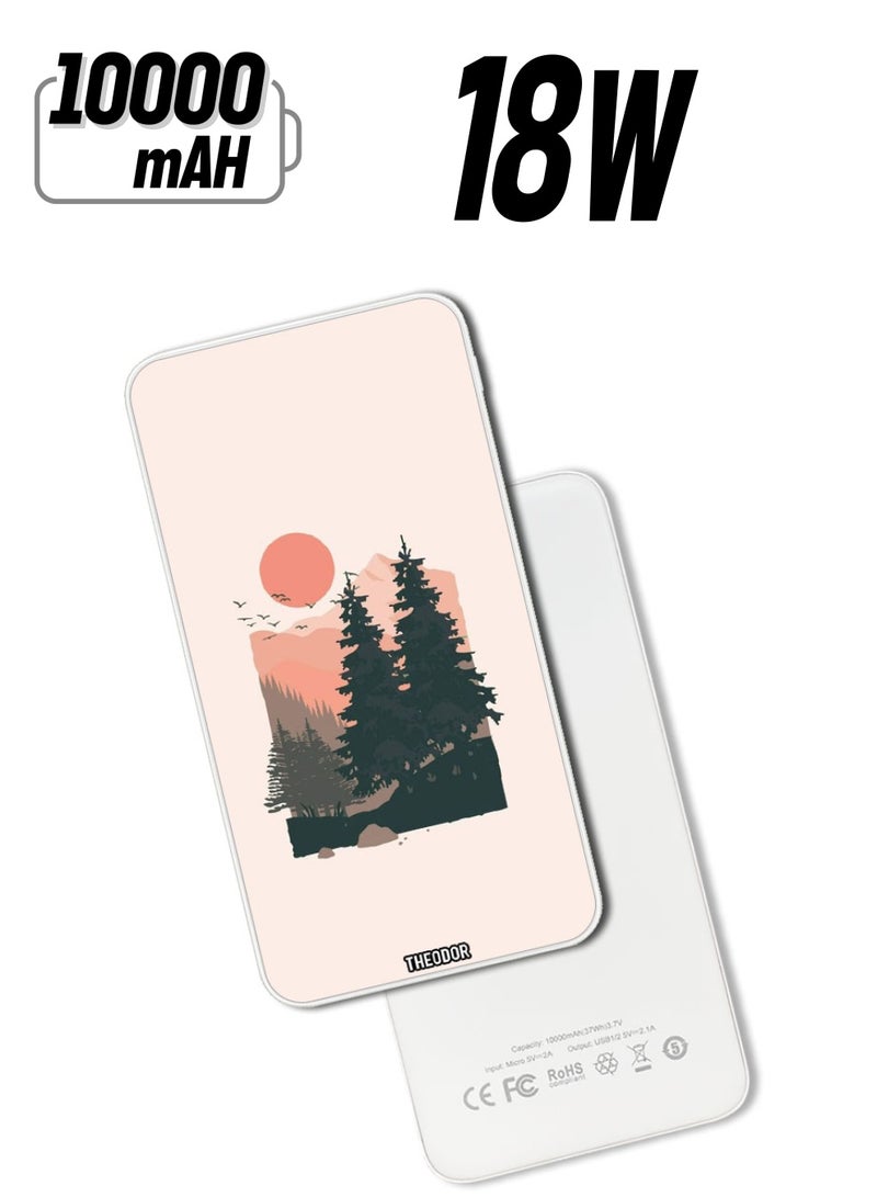 Theodor 10,000 mAh Super Fast Charging Ultra Compact Power Bank with Quick Charge & Power Delivery, Portable Charger For iPhone and Android Nature Art - Image 1