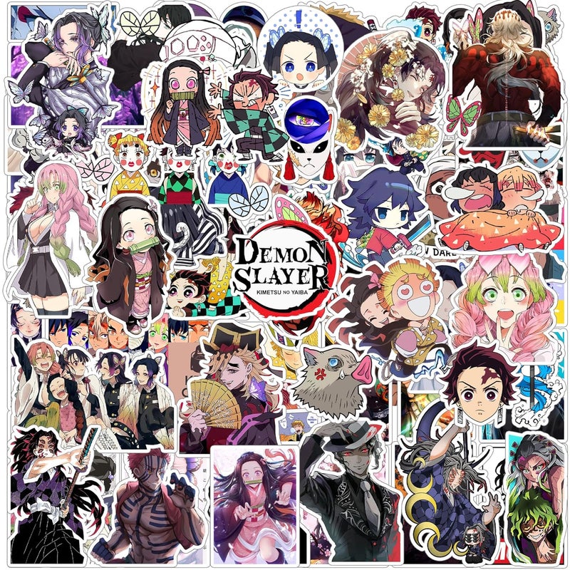 Thepaper9store Vinyl Pack of 85+ Demon Slayer Stickers for Laptop, Phone Case, Guitar, Bike, Pc, Scrapbook etc. Waterproof Glossy Laminated Residue Free Anime Stickers, self-adhesive, 6 cm - Image 1