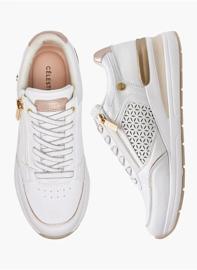 Celeste Women's Panelled Sneakers with Lace-Up Closure
