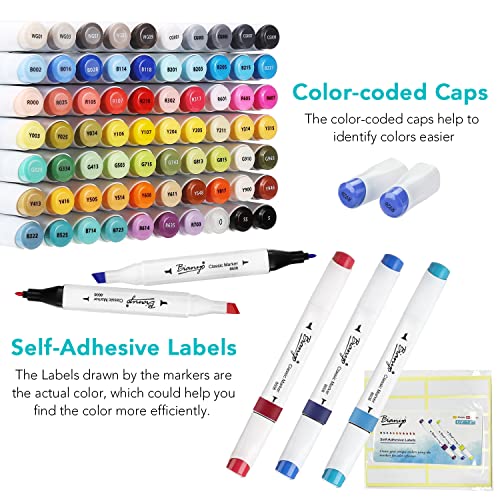 Bianyo 72 Colors Alcohol Markers Set, Dual Tip Art Markers with Fine & Chisel Tips, Black Case with Customizable Card – Ideal for Coloring, Drawing, and Sketching as Thanksgiving & Christmas Gifts - Image 3