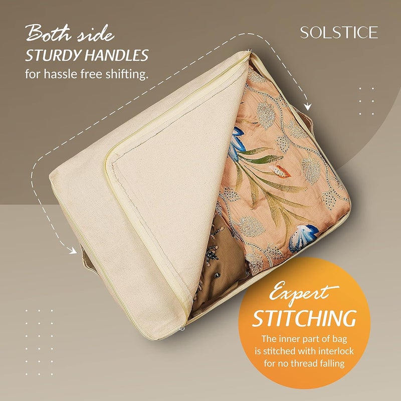 Solstice SOLSTICE Cotton Canvas Clothes Storage BagsSaree Covers with Zip for Storage Specially Design for Woman Dresses Sarees Lehengas for Wardrobe Organizer 17 x 14 x 7 Inch 3 - Image 3