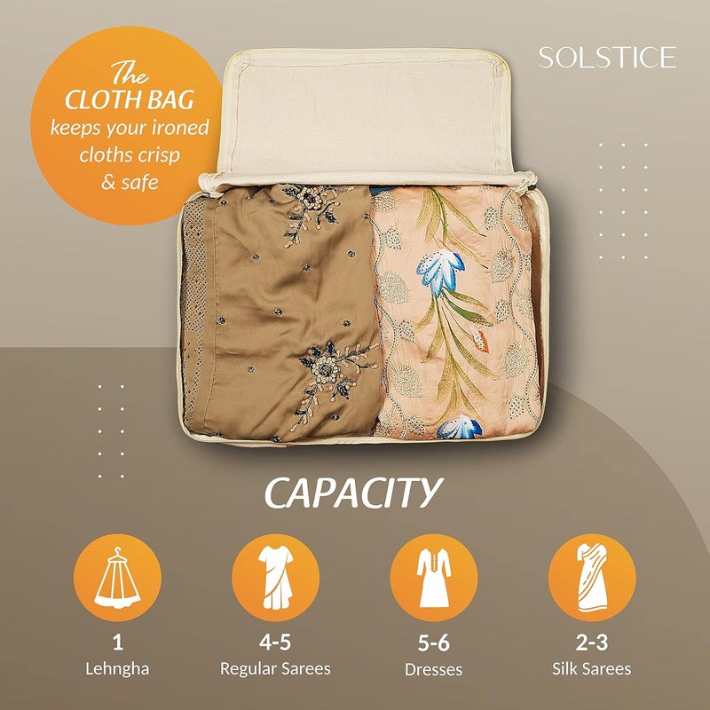 Solstice SOLSTICE Cotton Canvas Clothes Storage BagsSaree Covers with Zip for Storage Specially Design for Woman Dresses Sarees Lehengas for Wardrobe Organizer 17 x 14 x 7 Inch 3 - Image 5