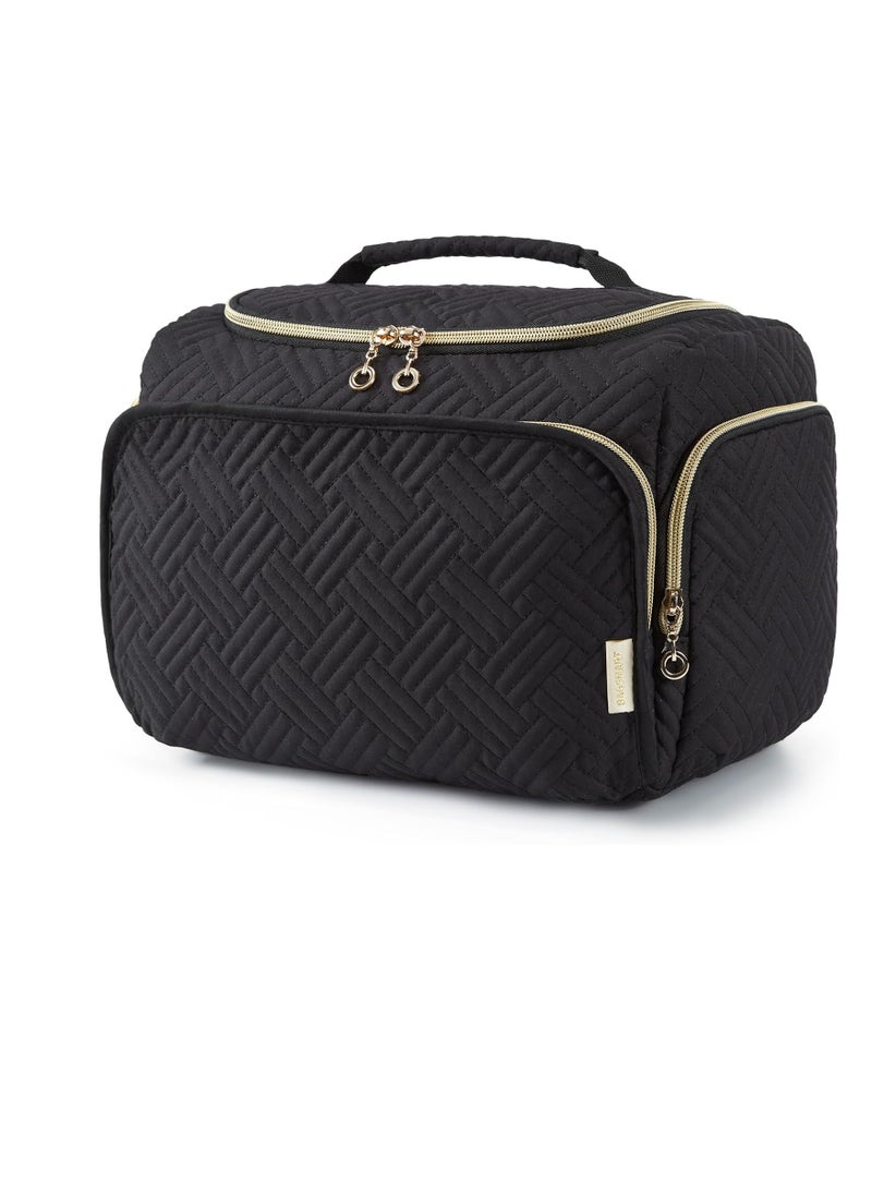 BAGSMART BAGSMART Travel Toiletry Bag, Large Wide-open Travel Bag for Toiletries, Makeup Cosmetic Travel Bag with Handle, Black-L  - Image 1